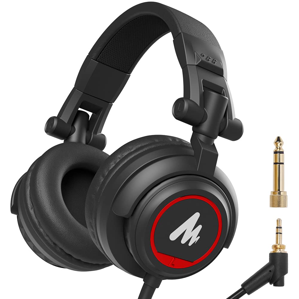 MAONO AU-MH501 Over-Ear Wired Studio Headphones, Stereo Monitor Closed Back Headsets with 50mm Driver and Lightweight Foldable Design for Gaming, Singing, Microphone Recording, Mobile, PC (Black)